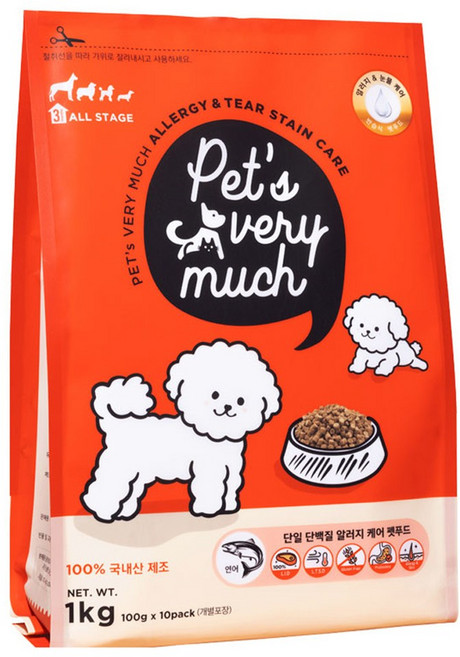 페츠베리머치 강아지사료 눈물사료 눈물자국 알러지 사료, 연어, 1kg, 1개