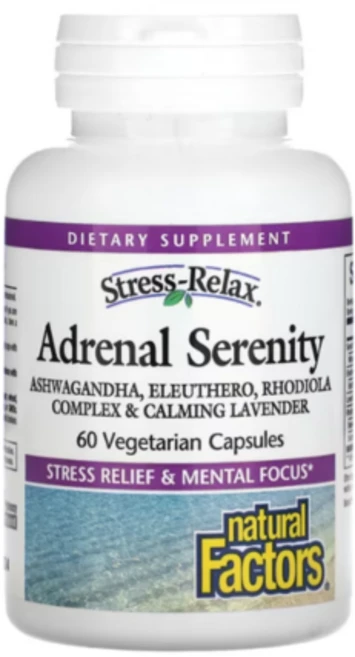 네츄럴팩터스 스트레스 릴렉스 Adrenal Serenity 아슈와간다 홍경천 60 베지캡슐, 1개, 60정 - 쿠팡