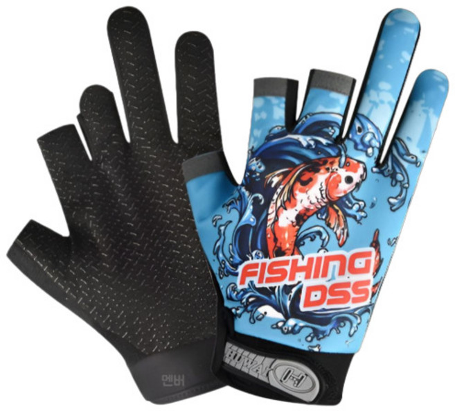 멘버 3컷 낚시장갑 양손착용 미끄럼방지, 블루, 1개