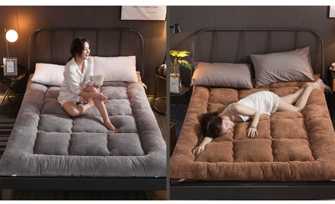 캠핑 차박 야전침대 가정용 침대매트 자가발열 양털 토퍼, 브라운, 90x200cm