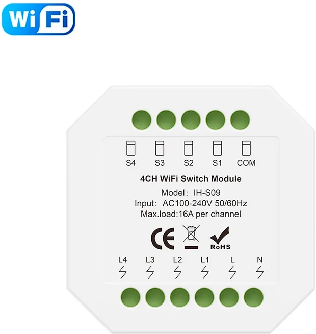 1-4CH WiFi 스마트 스위치 모듈 16A 투야 또는 라이프 앱 제어 AC100-240V DIY 홈 자동화 구글 어시스턴트, 10 WiFi 4ch-1pc
