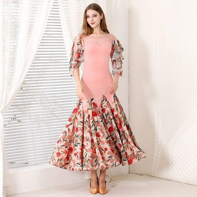 여성댄스복 왈츠 라틴 살사 긴팔 라인댄스 의상