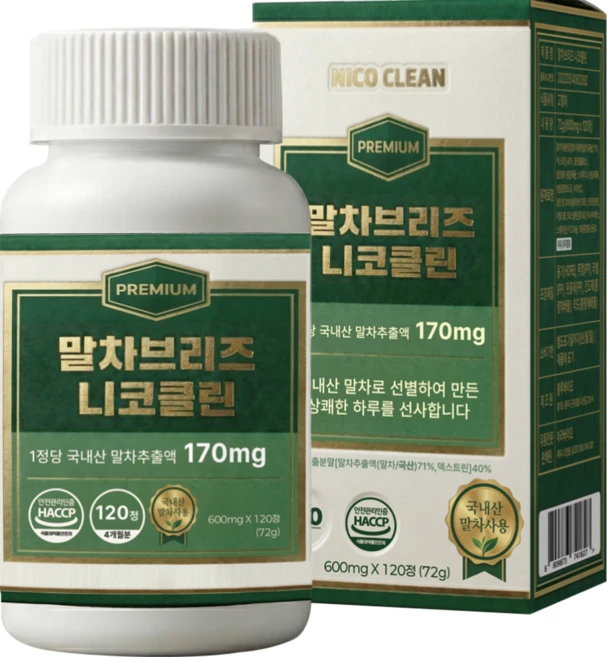 말차브리즈 니코클린 몰리브덴 스피루리나 클로렐라, 1개, 120정 - 쿠팡