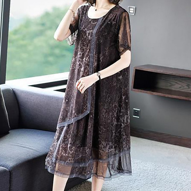 중년여성 망사 쉬폰 원피스 롱 루즈핏 빅사이즈 여름 통통 시원한 엄마원피스 5xl까지