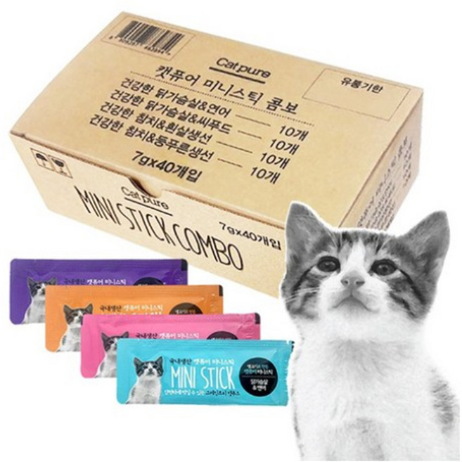 캣퓨어 미니스틱 콤보 7gx40p 고양이 간식 츄르 (감사이벤트 5+1), 7g, 40개