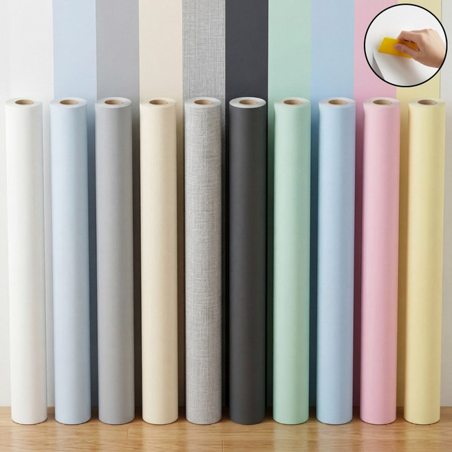 제이에스맘 붙이는 셀프 도배 접착식 단색 벽지 시트지 60cmX5m, 크림옐로우