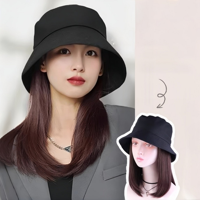 상덕 가발 버킷햇 모자가발 여자 가발모자 생머리, 1개, 다크브라운