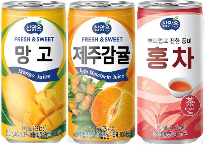 참맑은망고(30캔) + 참맑은제주감귤(30캔) + 참맑은홍차(30캔), 90개, 175ml