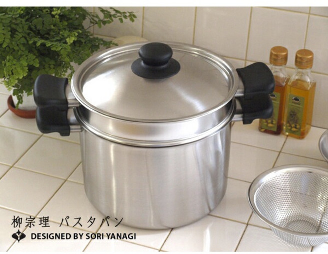 柳宗理 不鏽鋼 霧面 雙耳 高鍋 22cm 附蓋子 濾網 義大利麵鍋, 1個