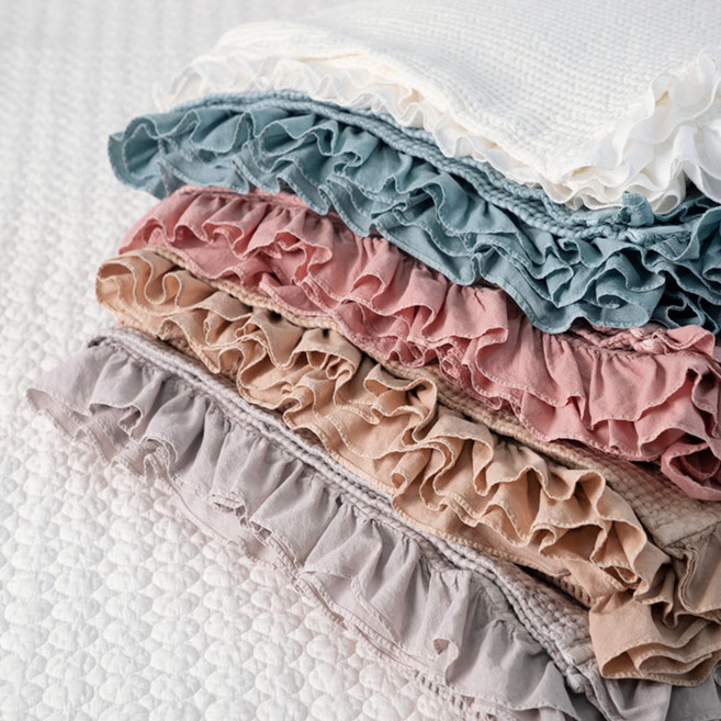 슬아하임 모달와플 프릴 피그먼트 워싱 레이스 스프레드 홑이불 와플홑이불 S Q, 그레이