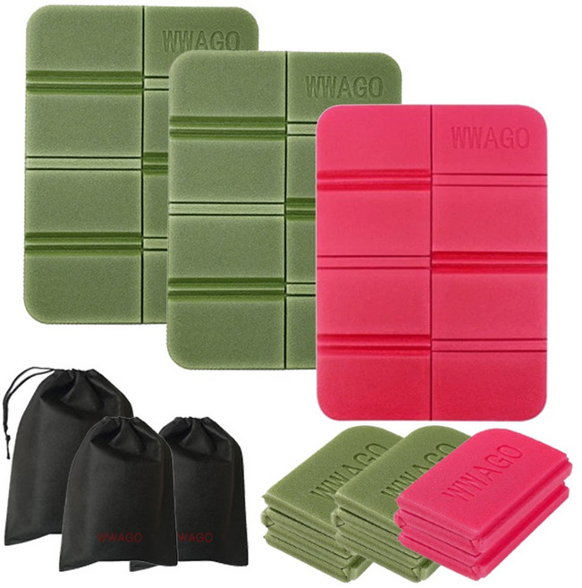 와고 휴대용 등산 방석 3개 친환경 초경량 1인용 미니 한강 축제 엉덩이방석, 카키 카키 레드