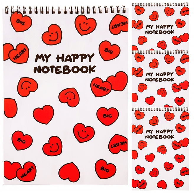 [무해해] 해피 귀여운 무지 초등 종합장 40매 4개입, 레드하트, 1세트