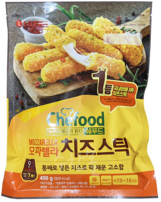 롯데 모짜렐라 치즈스틱, 400g, 2개