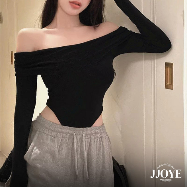 쪼예 섹시 핫걸 오프숄더 슬림핏 스판 긴팔 바디수트