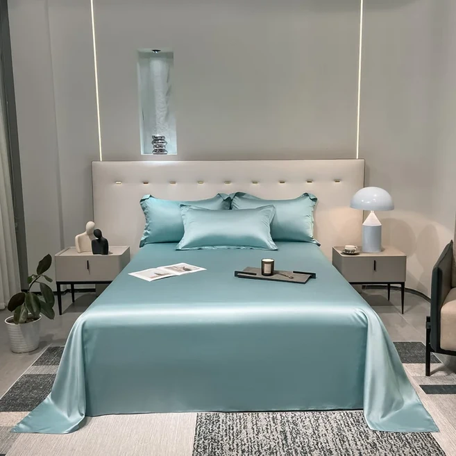 순수 천연 100% 텐셀 침대 시트 단색 더블 탑 킹 싱글 사이즈 린넨, 01 245x265cm 1 piece, 12 06