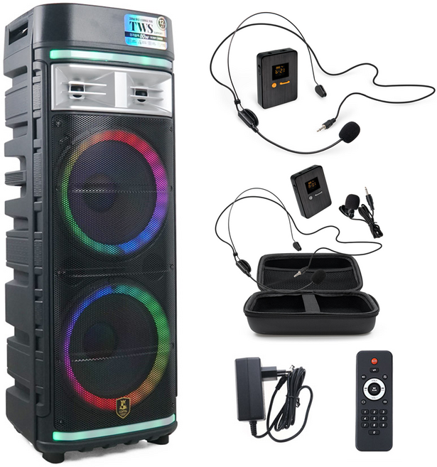 이동식 블루투스 무선 파티박스 버스킹 앰프 스피커 + 노래방 마이크 CR500세트, CR500CD 스피커+헤드셋2