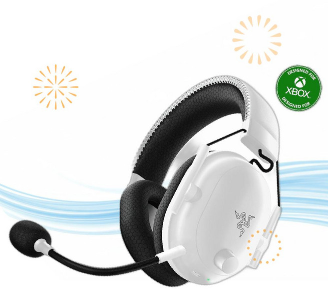 Razer 레이저 블랙샤크 V2 프로 무선 Xbox 게이밍 헤드셋 50mm 드라이버 - 슈퍼 와이드밴드 마이크 푹신한 소음 차단 이어컵 PS5 콘솔 PC Mac용 블루투스 US, White