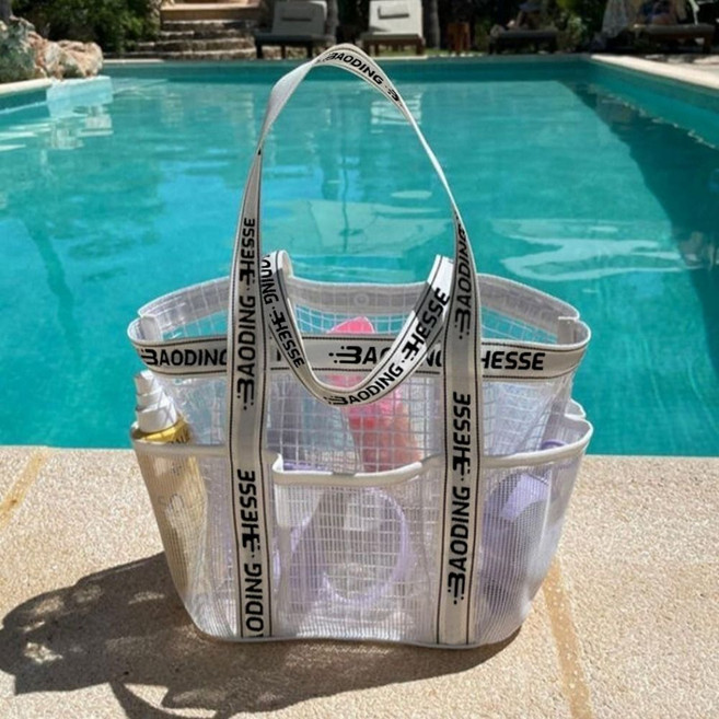 S.J.S 다용도 메쉬 비치백 수영장 목욕 가방 포켓 토트백