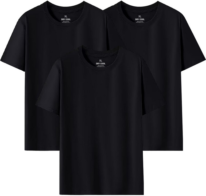 어니우니 남녀공용 기능성 쿨론 라운드 무지 반팔 티셔츠 3장 세트