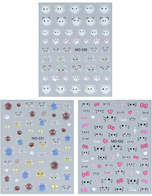 바이유즈 고양이눈 네일스티커, 3개, 혼합