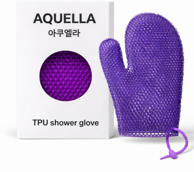 아쿠엘라 TPU 벌집 프리미엄 샤워 글러브 저자극 부드러운 각질관리 빠른건조 반영구사용 목욕타올, 1개, 1개입, 퍼플