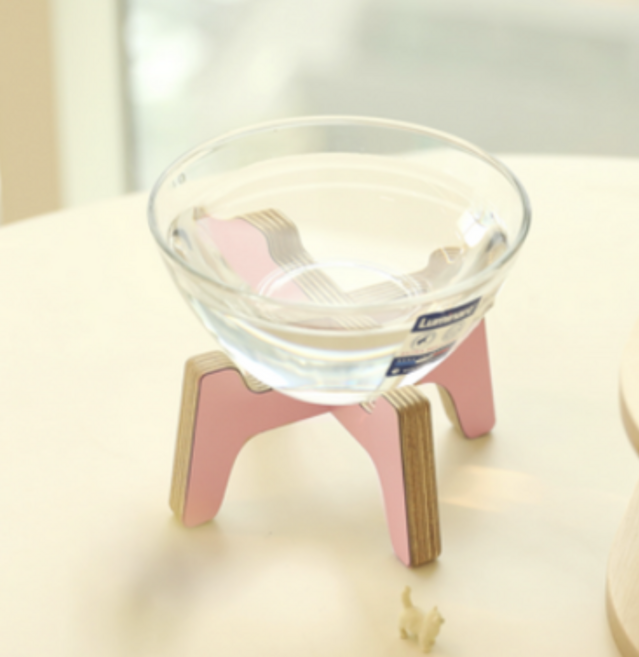 프로젝트그루 원목 고양이 강아지 물그릇 밥그릇 식기 수반, 1개, 딸기우유+그릇 set