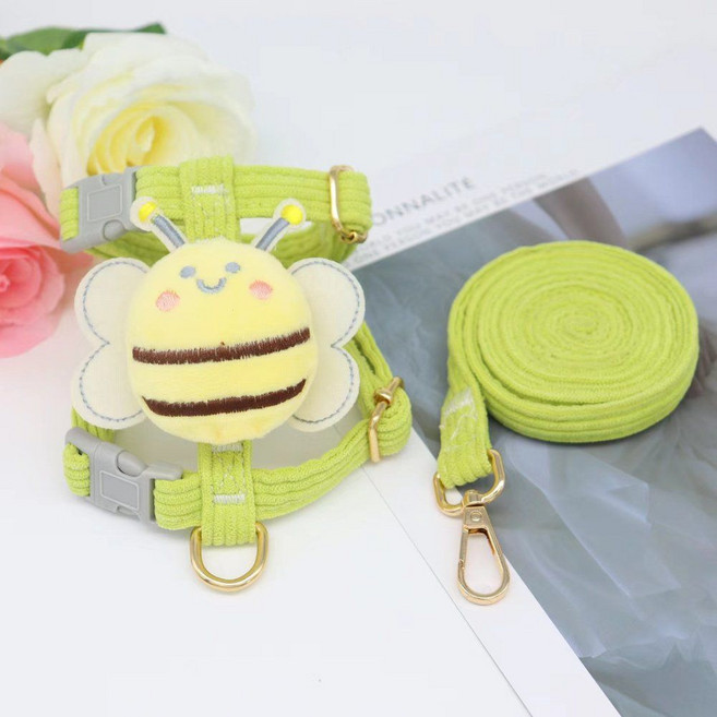 허니비소형견하네스세트 귀여운 강아지 리드줄 산책, 1개