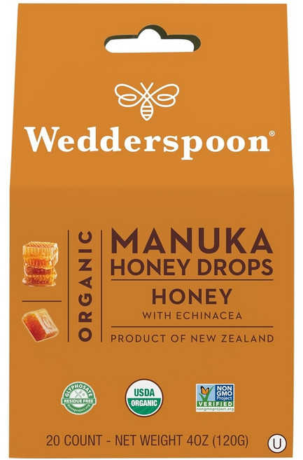 Wedderspoon 마누카 꿀 드롭 꿀 & 에키네시아 20개입 1팩 뉴질랜드 정품 꿀, Honey & Echinacea, 4 Ounce (Pack of 1), 120g, 1개