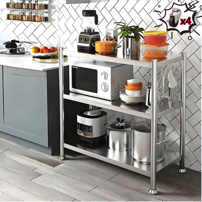 ZOZOFO 새로운 업그레이드 스텐 작업대 주방 선반 수납 전자레인지 다용도 선반 모음, 304스텐, 3단