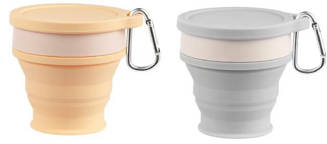 다다란 접이식 휴대용 경량 백패킹 등산 물컵 220ml 실속세트 2P, 베이지/그레이 2P 세트