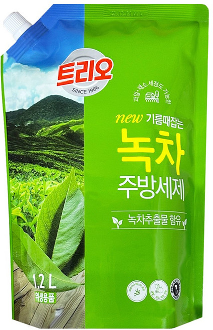 트리오 기름때잡는 녹차 주방세제 리필 1.2L, 3개