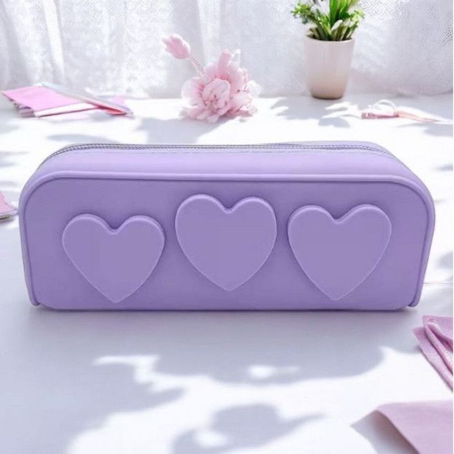 하트 실리콘 파우치 필통, 1개, 퍼플
