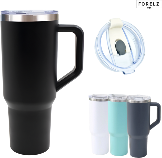 대용량 304스텐 손잡이 텀블러 보온보냉 리드뚜껑 PS빨대, 1개, 1.18L, 블랙컵