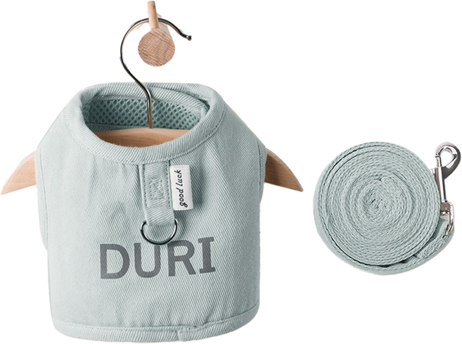 반려동물 강아지 고양이 하네스 리드줄 세트 조끼형 벨크로 야광 빛반사 목줄, 블루, 1개