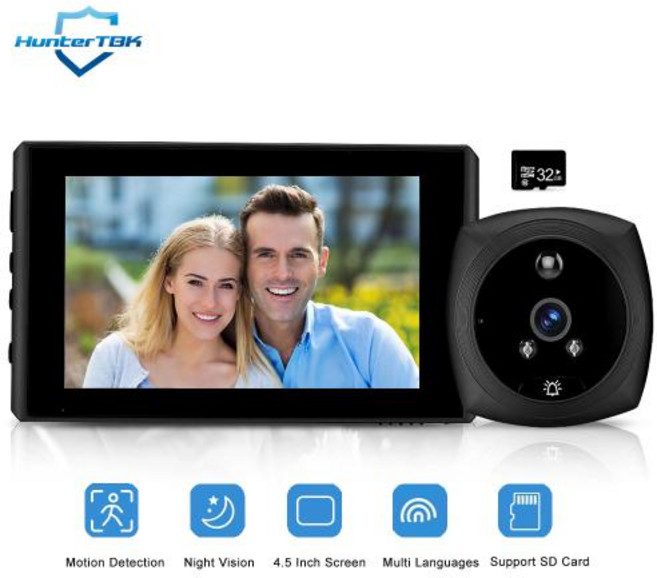 현관 비디오 인터폰 초인종 카메라 스마트 도어벨 4.5 인치 1080P 디지털 도어 뷰어 홈 틈 구멍 PIR 모션 감지 야간, 03 with 32G Card, 1개