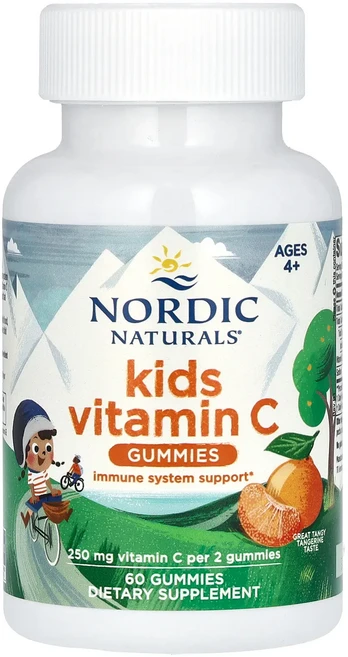 Nordic Naturals 어린이용 비타민C 구미젤리 만 4세 이상 새콤한 귤 맛 250mg 구미젤리 60개(구미젤리 1개당 125개), NordicNaturals어린이용비타민C구미젤리만4세이 - 쿠팡