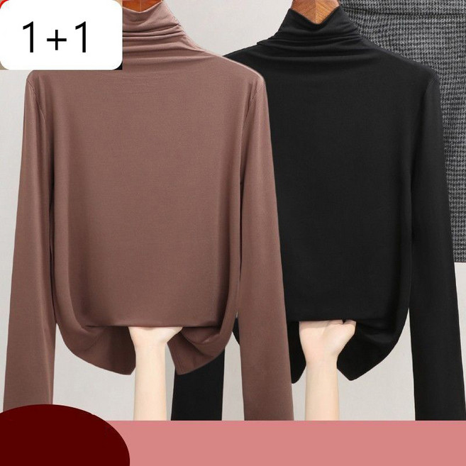 1+1 여자 목폴라티 캐주얼 터틀넥 모달 이너티 폴라 긴팔티 상의 봄 가을 여성 긴팔 티셔츠 CJJ