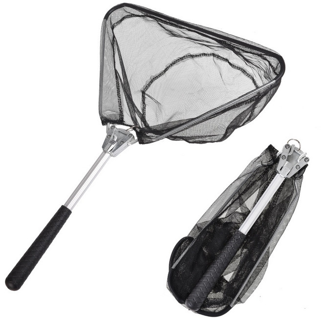FISHHUNTER 피셔맨 원형 삼각형 폴딩 그물망 뜰채 낚시 뜰채, 스테인레스  폴딩 삼각 그물망 실버