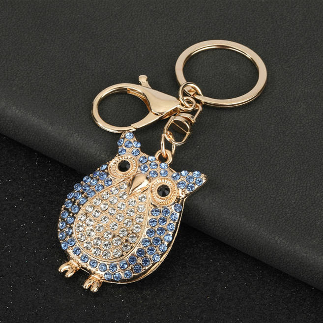 다모올 큐빅 부엉이 키링 차키 가방 포인트 악세서리, 파란색