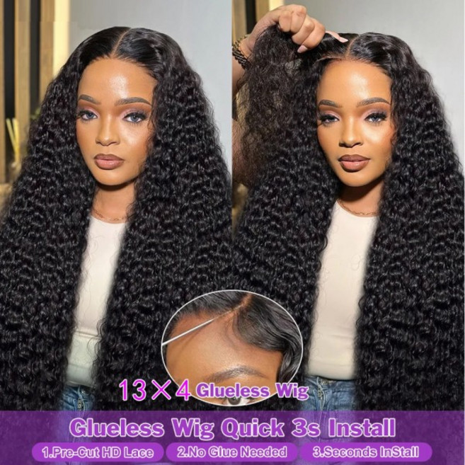 15A 글루리스 가발 인간의 머리카락 착용 준비 물결 미리 뽑은 13x4 레이스 정면 여성용 변태 곱슬 HD 프론, 06 14inches, 02 4X4 Glueless Wig