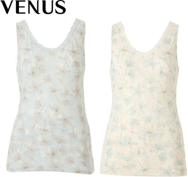 비너스 보들보들 촉감 끝판왕 모달 스판 레이스 라운드넥 여성 조끼 런닝 민소매 나시 ( 85 90 95 100 105 ) VLG2464R 애플