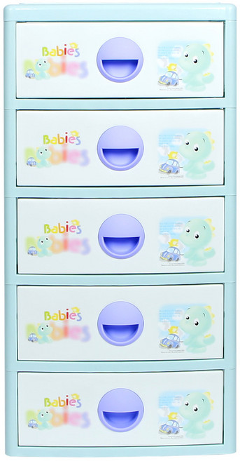지오리빙 베이비스 5단 플라스틱 서랍장, 블루