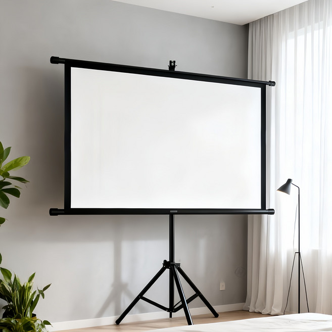 고화질 프로젝터 빔스크린 가정용 스탠드 삼각대 일체형 와이드 캠핑 빔스크린 16:9, 100인치(220*125CM)