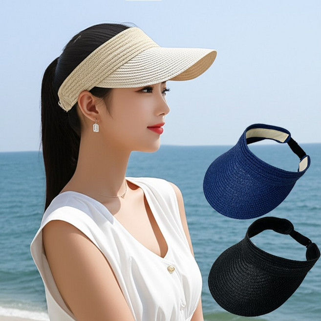 뉴욕마켓 썬캡 포니테일 버킷햇 짚신 밀짚 자외선차단 와이드 돌돌이