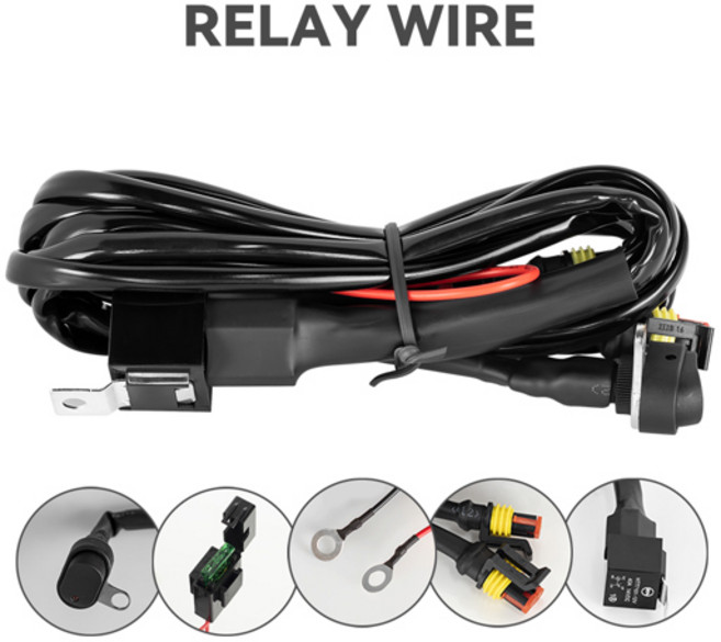 오토바이 안개등 배선 하네스 LED 램프 전조등 수리 릴레이 와이어 스포트라이트 케이블 액세서리, 02 With Relay, 1개