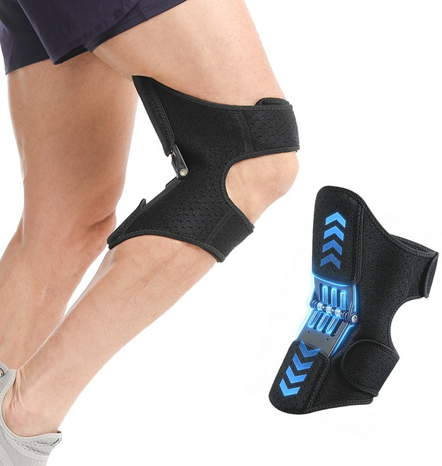 스프링 무릎보호대 조력 무릎 지지대 슬개골 무릎보호대 고탄력 보행 운동 남여공용, 블랙, 1세트