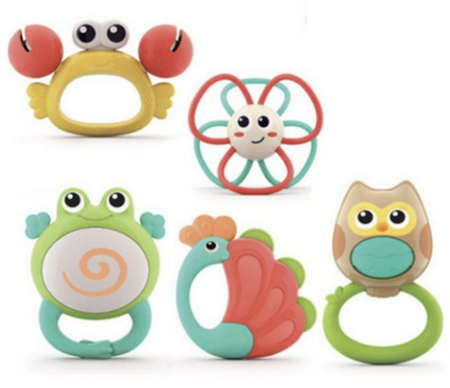 홀라 딸랑이 애니멀 오케스트라 래틀 감각발달 장난감 5종 세트, 혼합색상, 1세트