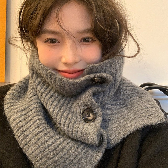 마레코 2025신상 단추 니트 여성 넥워머 겨울용