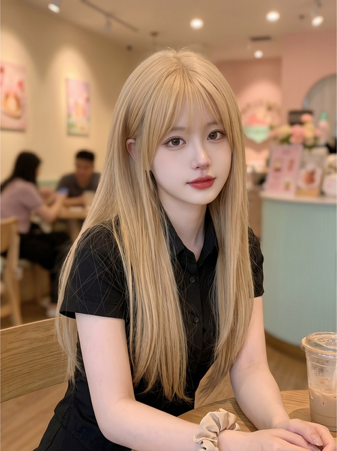 S컬 여신 긴머리 중간분리 롱 웨이브 통가발 75CM, 1개, 라이트골드