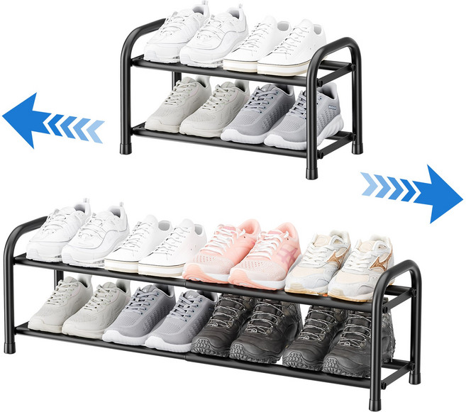 ENJOYBASICS 다용도 신발장 45-83cm 신축가능 신발정리대, 2단, 블랙